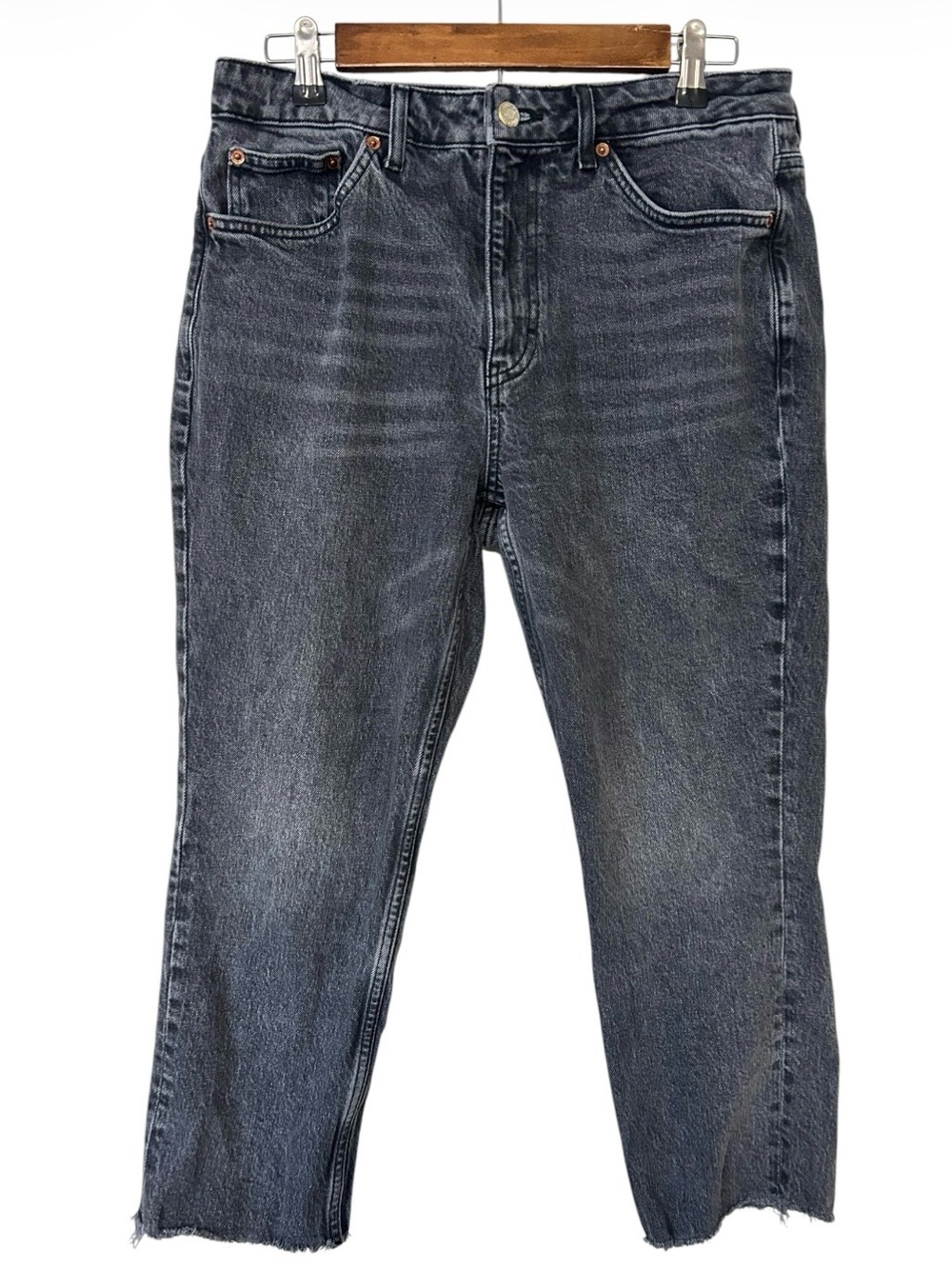 Topshop Petite High Rise Straight Crop Black Jeans 10 31